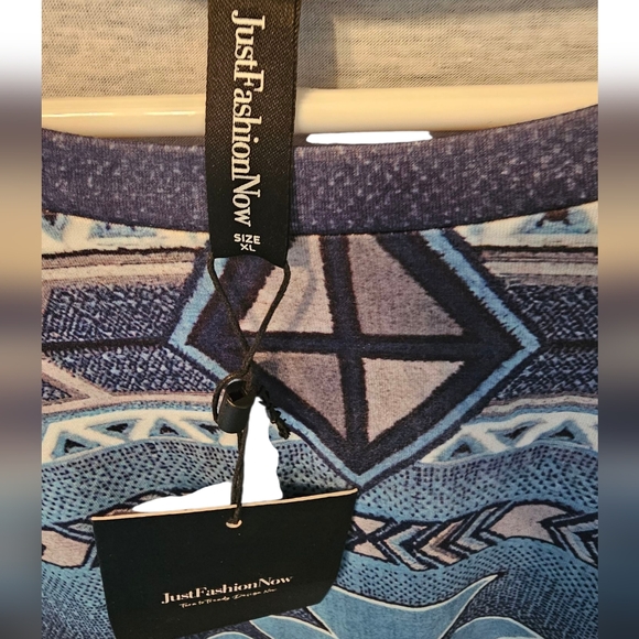 Just Fashion Now Blue and White Aztec Long Sleeve Top - Picture 2 of 9